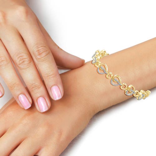 Heart Bracelet with Diamonds and 14k Gold Plating - 8 Inch