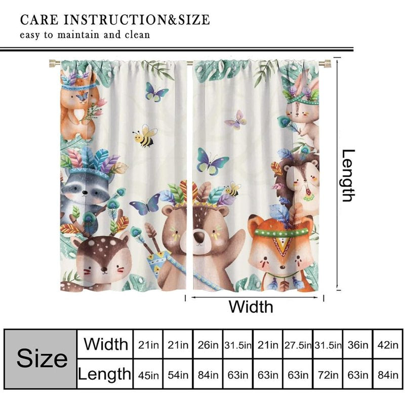 Kids Jungle Safari Curtain Set with Cartoon Forest Animals - Thermal Insulated Window Drapes for Children’s Bedroom and Nursery