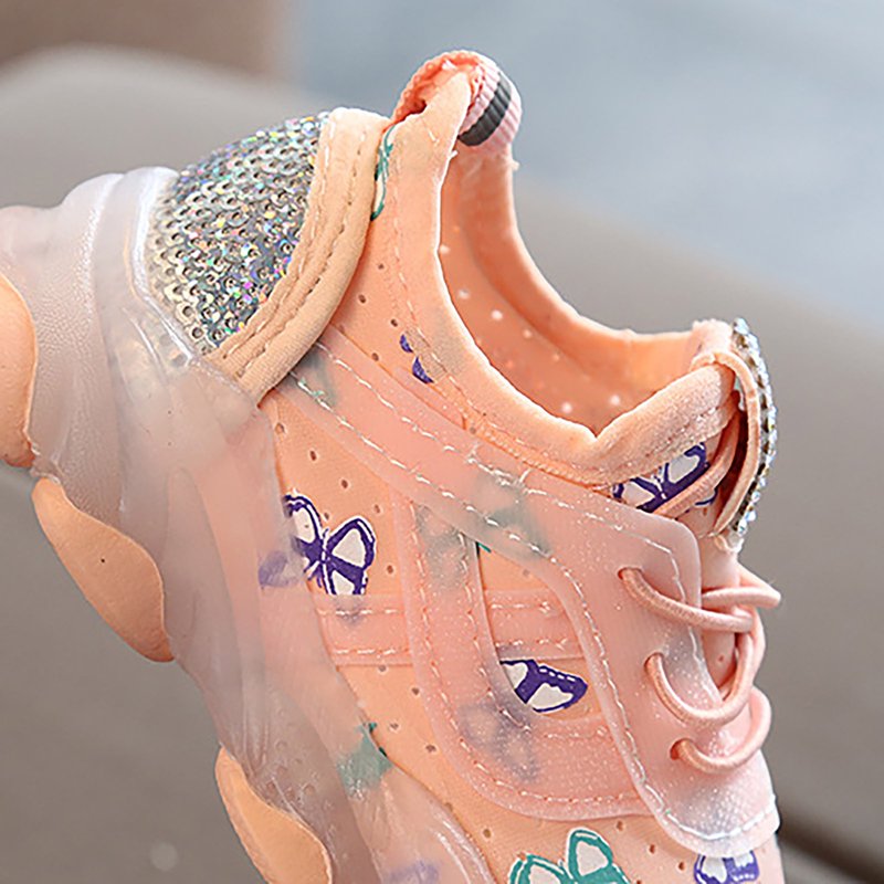 Kids Light-Up Breathable Canvas Sneakers with Butterfly Print, Size 6