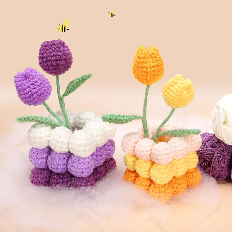Beginner Crochet Kit with Hook and Tutorials for Creating Potted Tulip Plants