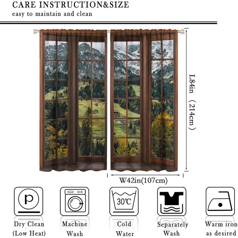 Waterproof Mountain Forest Nature Scene Window Curtains - 2 Panel Options