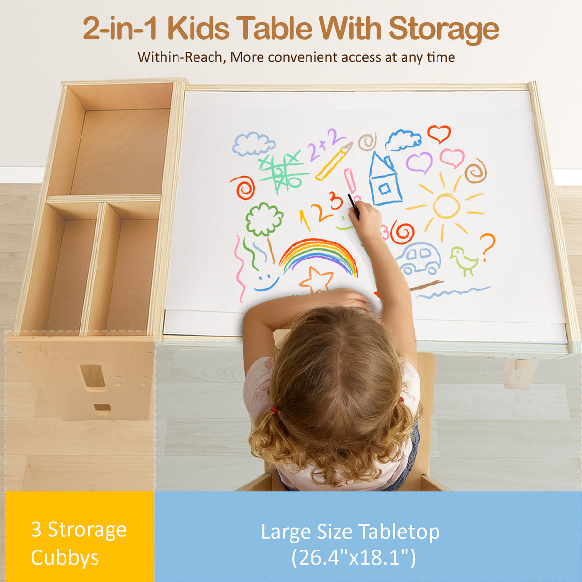 Adjustable Height Kids Activity Table with Storage Shelves and Chairs - Toddler Play Desk