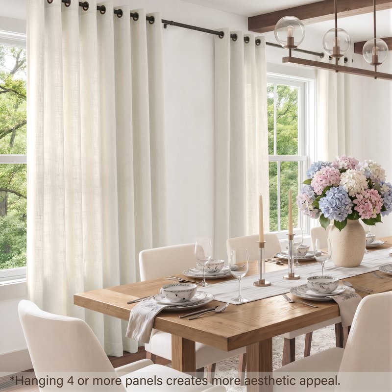 Light Filtering Linen Curtains for Living Room & Bedroom - Semi Sheer Privacy Drapes, 2 Panels