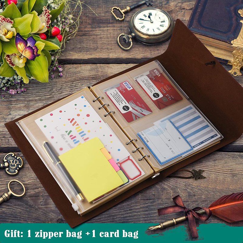 Refillable Leather Notebook Journal A5 Size with Ring Binder and Storage Pockets