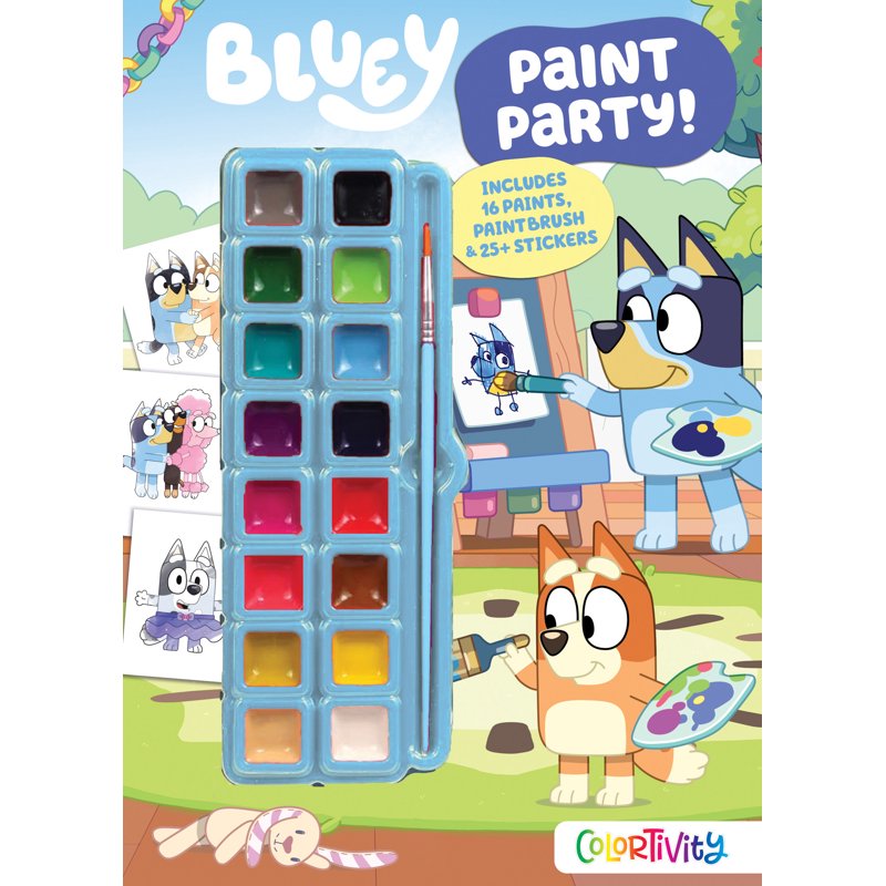 Bluey Paint Party Coloring Book with 16 Paint Colors & Brush