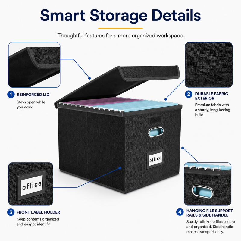 File Organizer Box with Lid for Letter Size Documents - Collapsible Storage