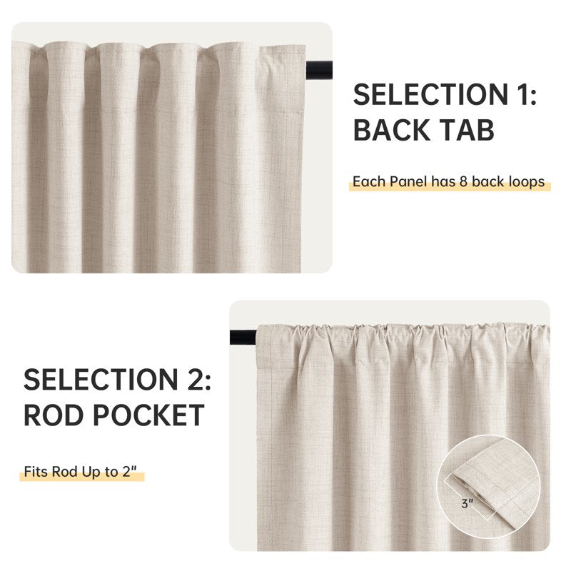 Blackout Faux Linen Curtains Set - Thermal Insulated Privacy Window Panels