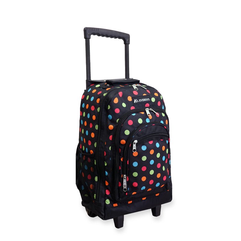 Wheeled Pattern Backpack with Large Main Compartment and Front Pockets