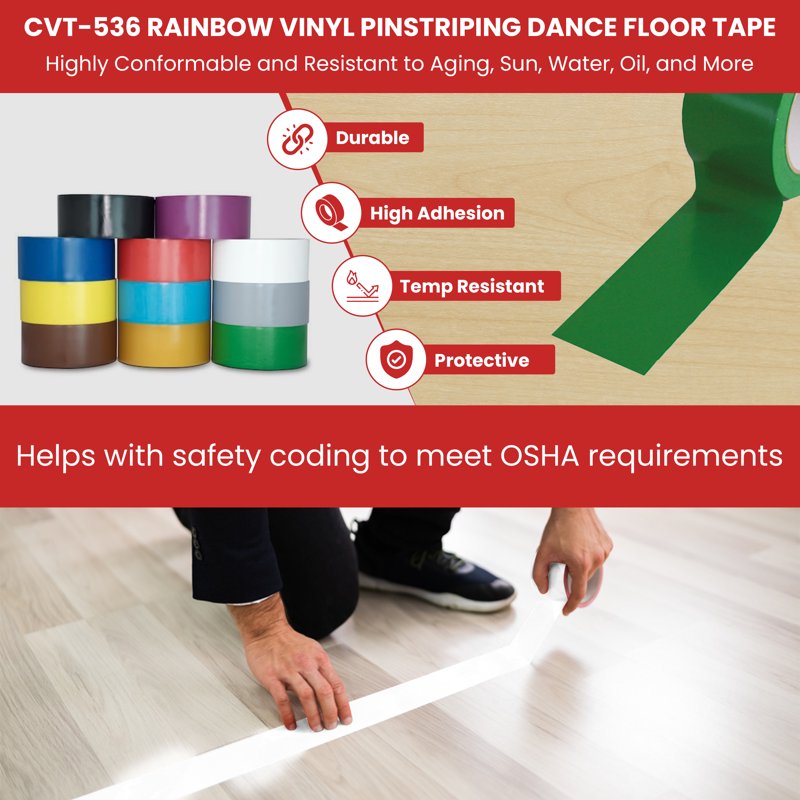 Rainbow Vinyl Pinstriping Tape for Dance Floors & Safety Marking