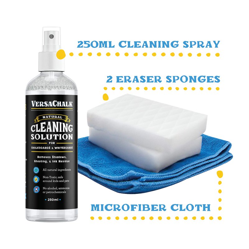 Chalkboard & Whiteboard Cleaning Kit with Spray, Erasers & Cloth