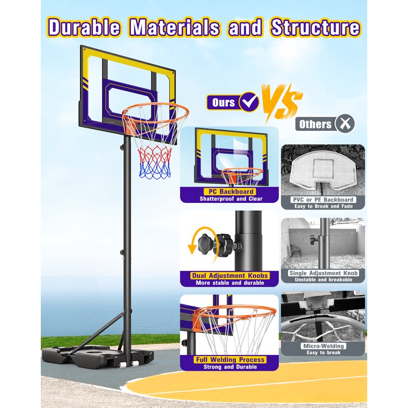 Kids Adjustable Portable Basketball Hoop 3.5-7ft Shatterproof Backboard Youth