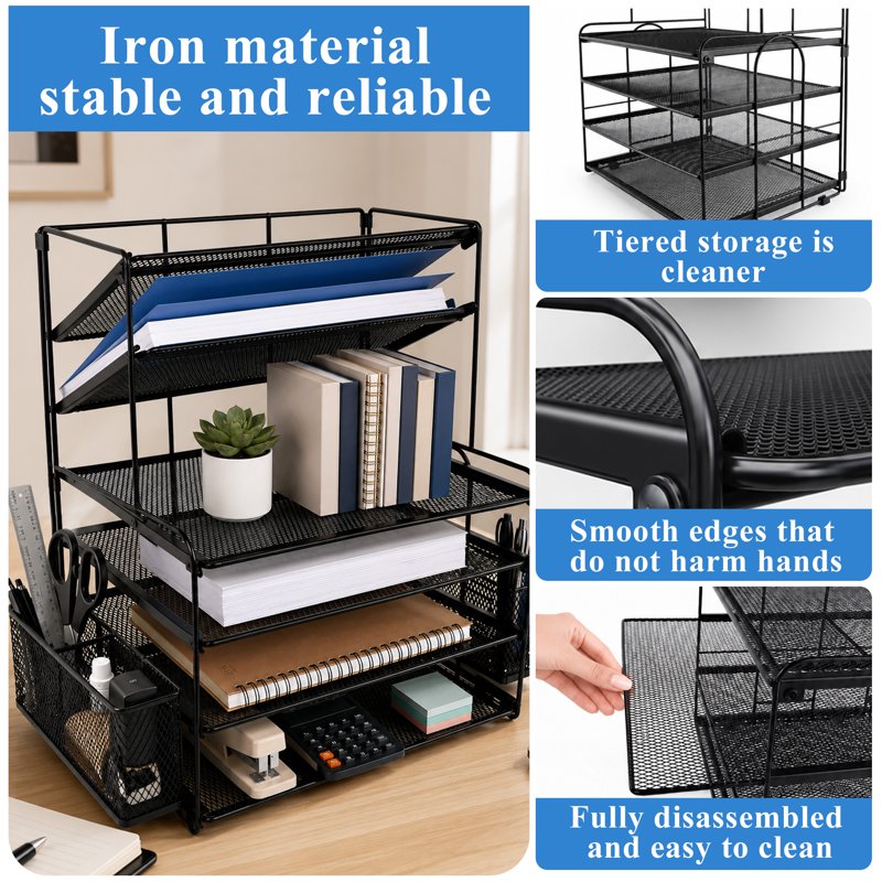 6-Tier Metal Desk Organizer with File Holders and Mesh Trays for Office & Home