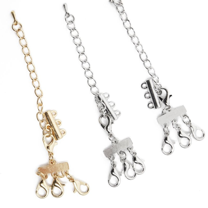 Multi Strand Jewelry Clasp Closure Set - Silver & Gold, Adjustable 3-Chain Design