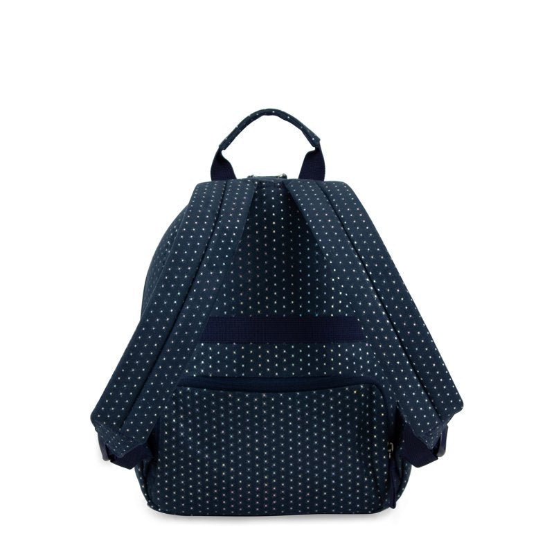 Mini Backpack for Travel and Daily Use with Secure Zipper Pockets - Navy Glitter Dots