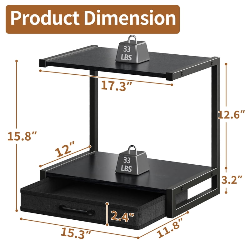 2-Tier Desktop Storage Shelf with Drawer - Printer Stand, Black, 1 Drawer (Variation: Black, 1 Drawer)