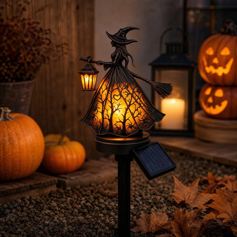 Solar Powered Halloween Witch Garden Stake Light, Waterproof Outdoor Pathway Decor