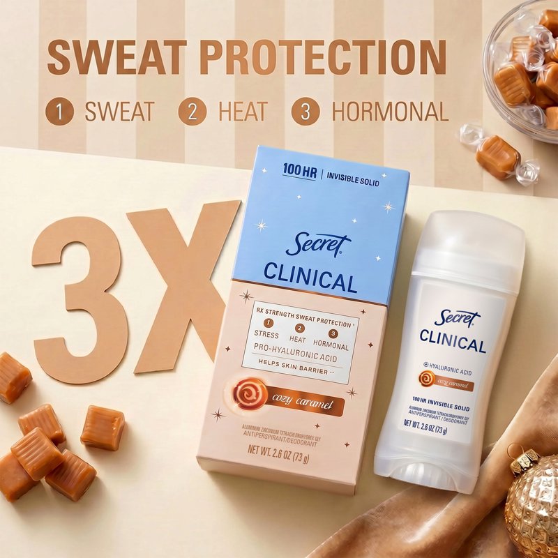 Secret 100HR Clinical Antiperspirant Deodorant for Women, Cozy Caramel, 2.6 oz