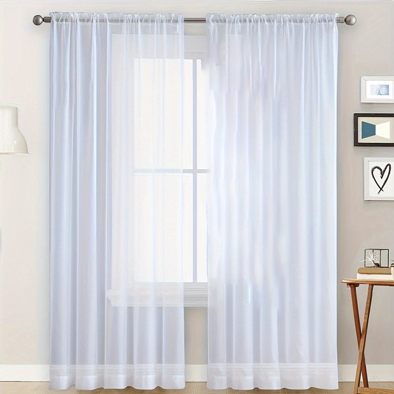 Semi Sheer Window Curtains for Bedroom & Living Room, Rod Pocket Light Filtering Drapes, White, Navy, Black