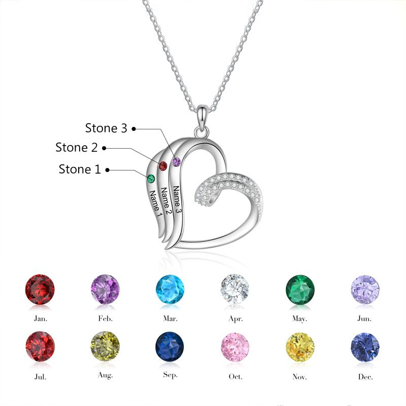 Personalized Brass Family Necklace with Birthstones for Women - Mother Gift
