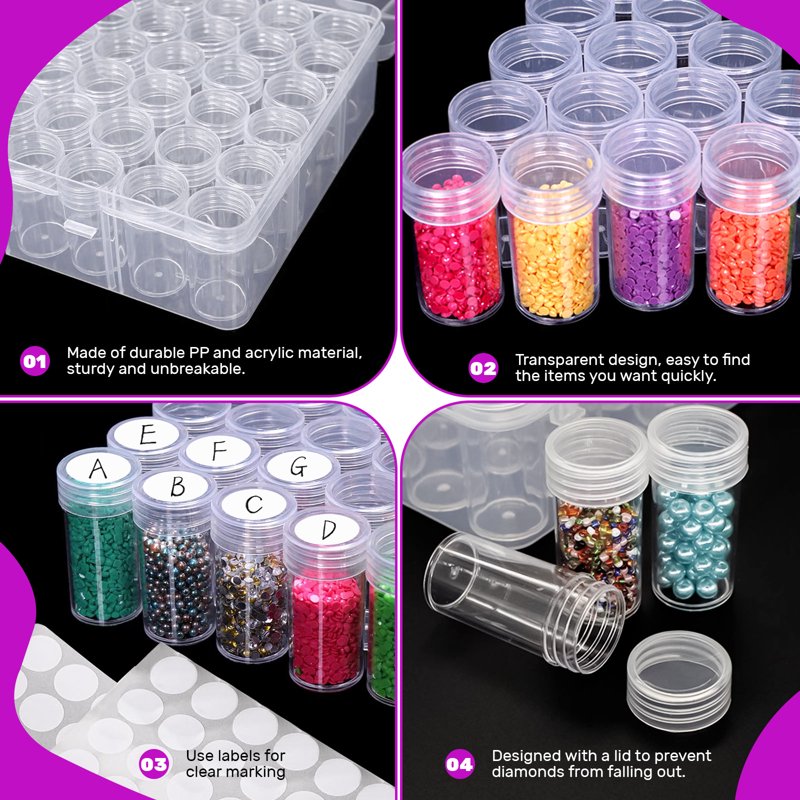 Diamond Painting Storage Containers 2 Pack with Labels - Bead Organizer Box