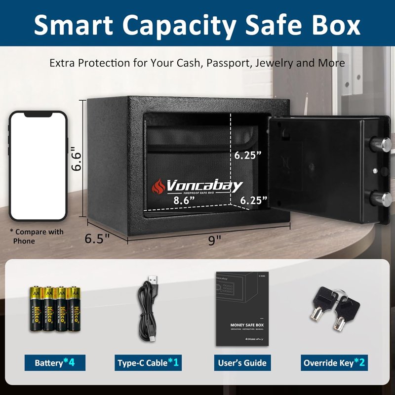 Fireproof Money Safe Box with Digital Keypad and Emergency Power