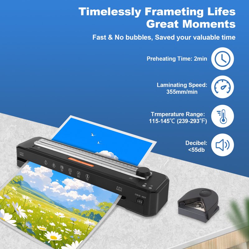 A3 Laminator Machine 13 Inch Hot Cold Thermal Laminator with Sheets, Trimmer & Corner Rounder