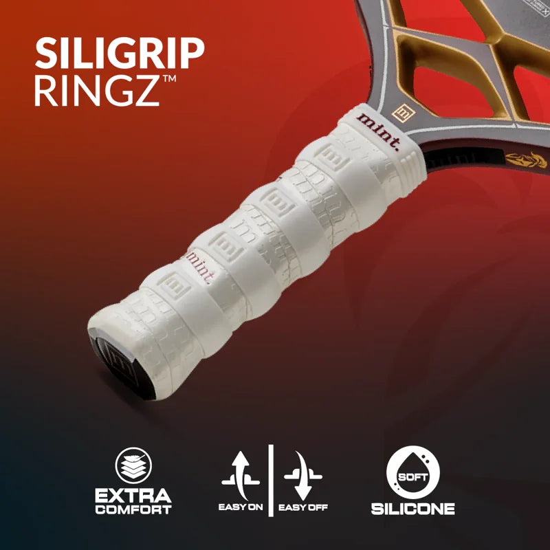 Mint Sport Siligrip Ringz White – Non-Slip Silicone Paddle Grip Bands (4 Pack) for Pickleball, Tennis & More