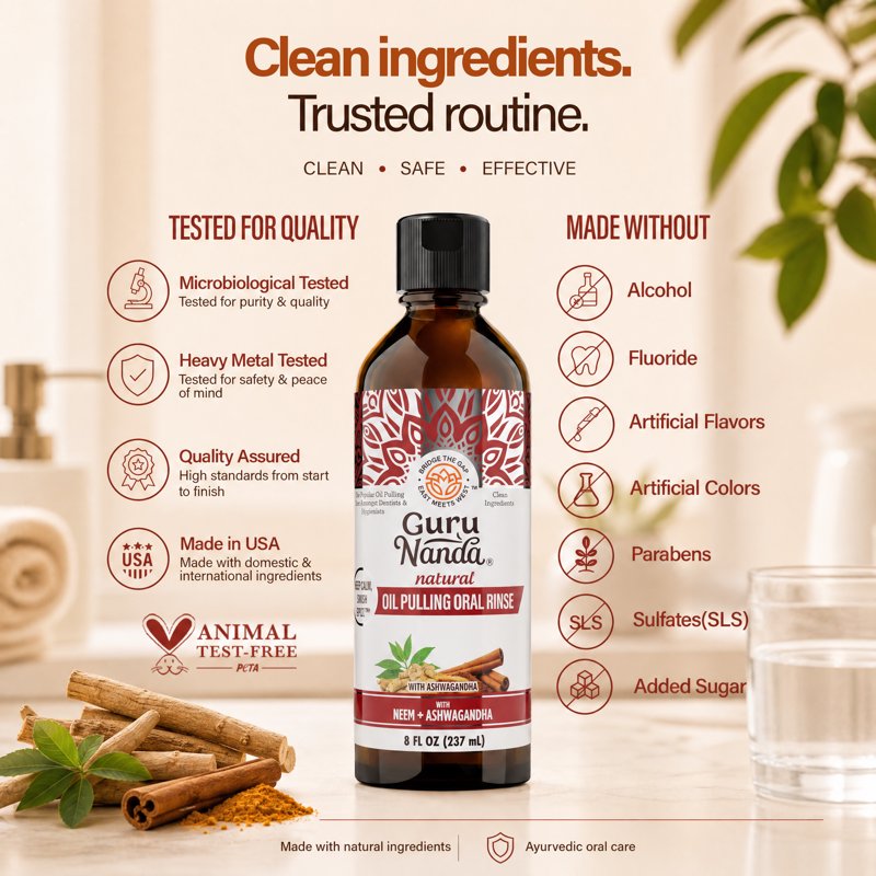 Oil Pulling Mouthwash with Coconut Cinnamon & Herbal Extracts - 8 fl oz