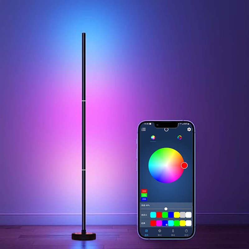 RGB Corner Floor Lamp with App Control and Music Sync - Dimmable Mood Lighting