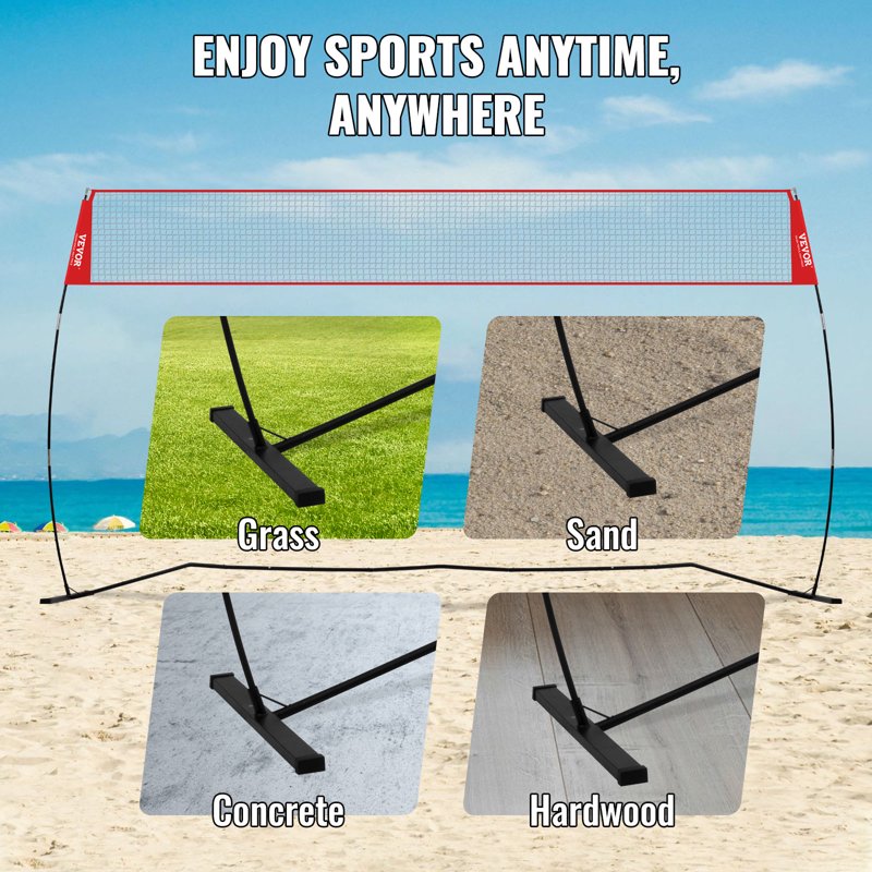14 Ft Freestanding Volleyball Net Set with Adjustable Height & Carry Bag - Indoor Outdoor Sports Equipment