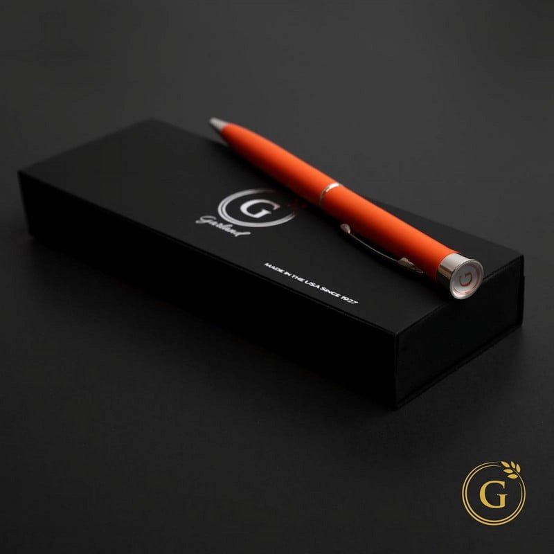Garland Cerakote Twist Pen in Blaze Orange with Chrome - Made in USA, Refillable Gift Box