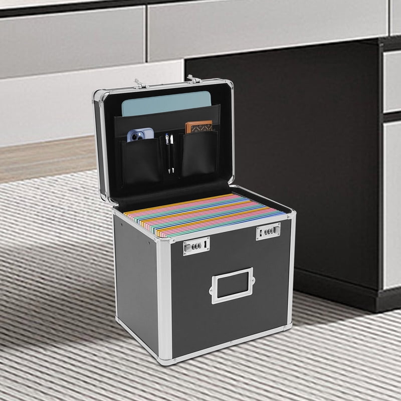 Lockable Aluminum File Box with Password Lock, Portable Waterproof Document Organizer