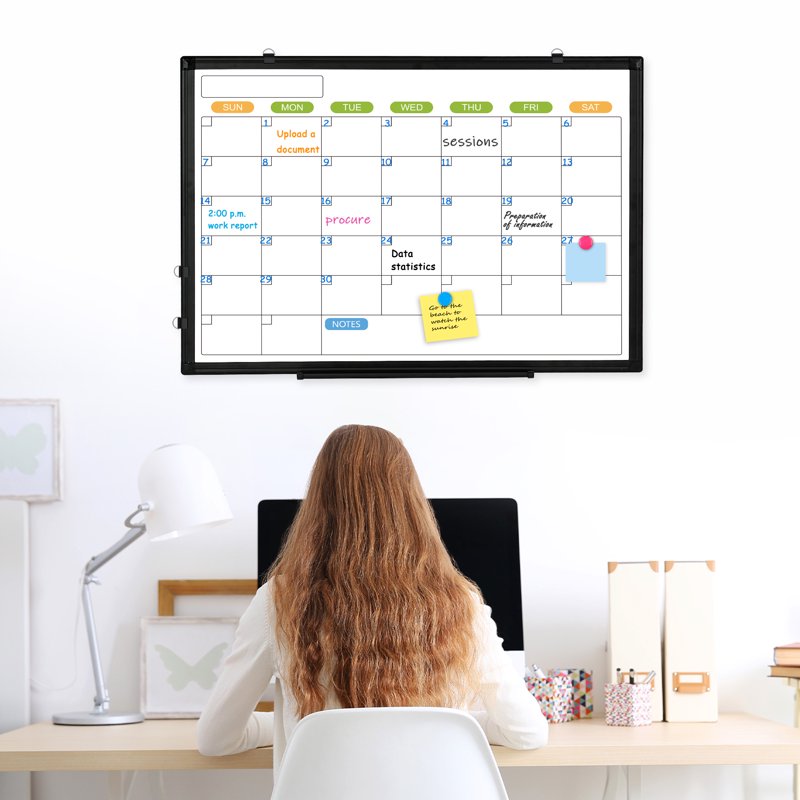 Magnetic Dry Erase Calendar Whiteboard 24x18 Inch Monthly Wall Planner with Markers