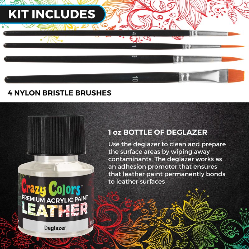 Leather & Shoe Paint Kit with Metallic Pearl Colors, Brush Set & Deglazer - Custom Shoe & Leather Art