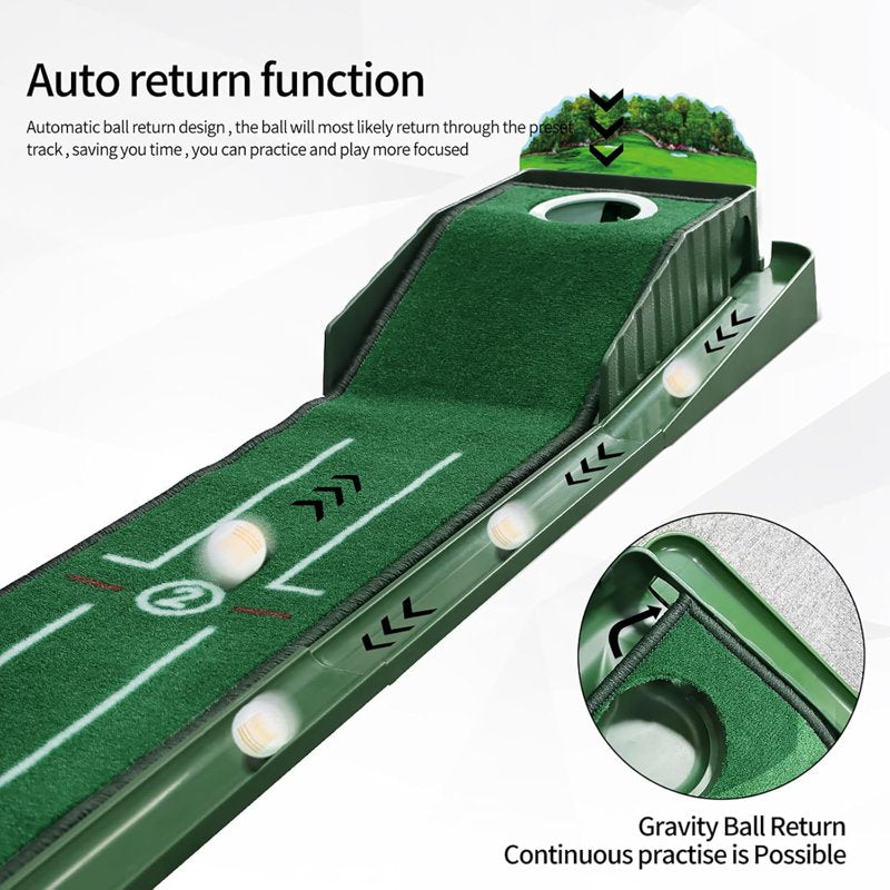 Indoor Golf Putting Green Set - 8 FT Foldable Practice Mat with Ball Return and Wooden Base