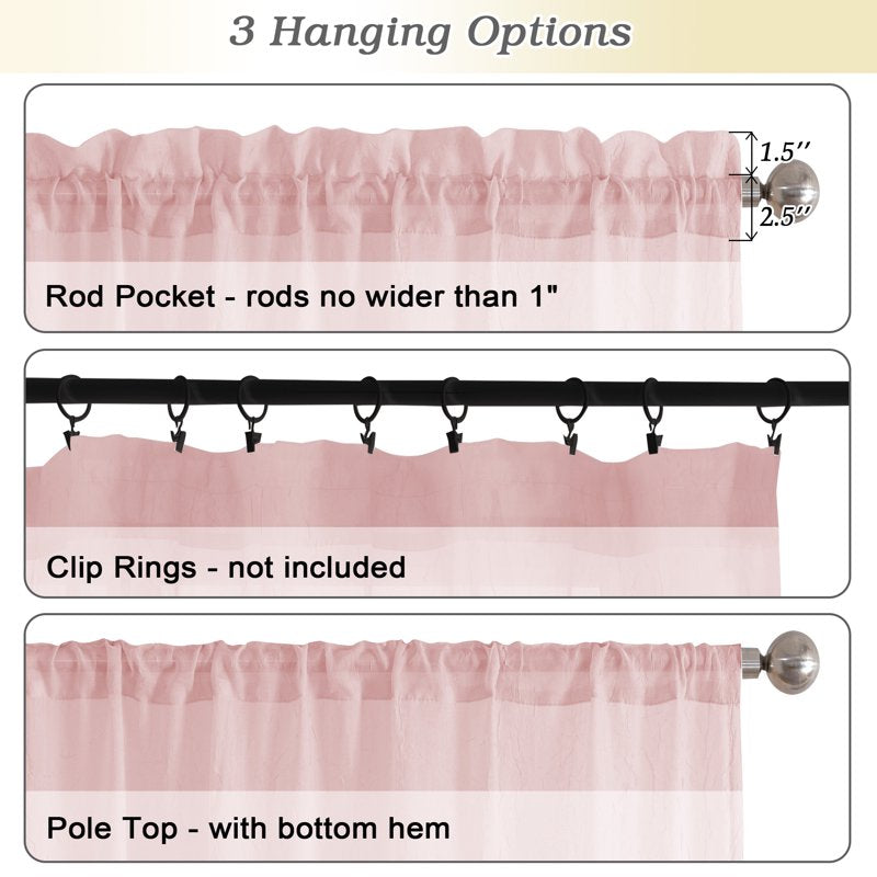 MKHILL Blush Pink 42x14-Inch Crushed Valances, 2 Pack - Lightweight Rod Pocket Window Treatments