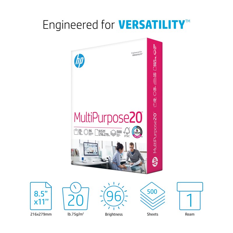 HP Multipurpose 20lb Printer Paper - 8.5 x 11 inch, 500 Sheets, White