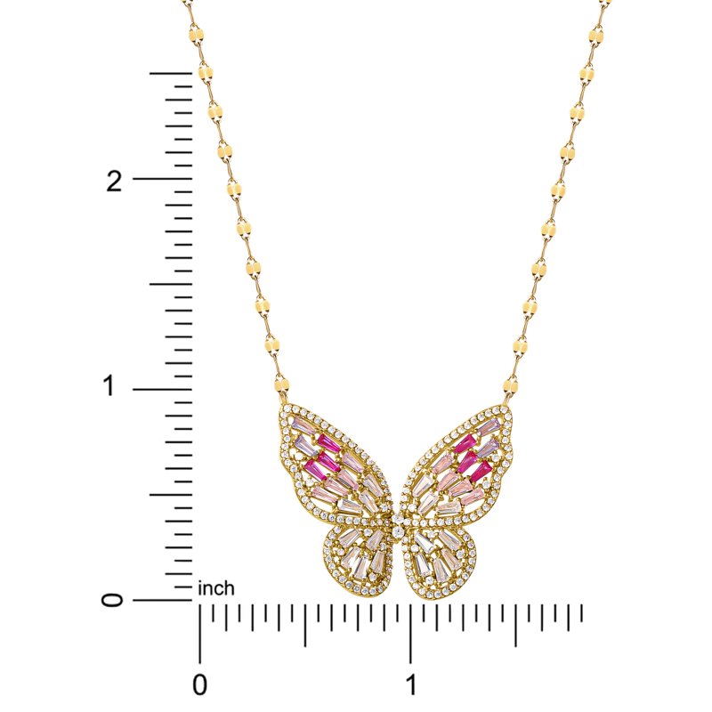 Gold Plated Sterling Silver Butterfly Necklace with Cubic Zirconia for Women
