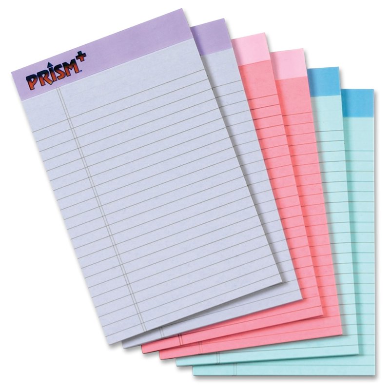 Prism Writing Pads 5x8 Inches Assorted Colors 50 Sheets 6 Pack - Office & School Supplies