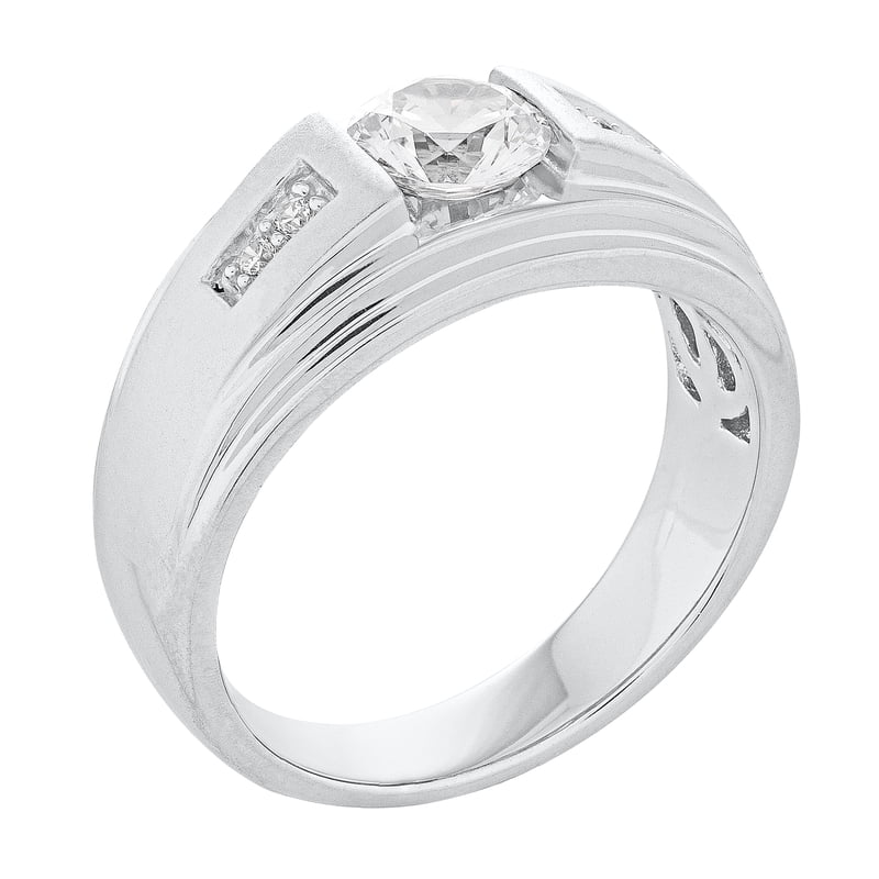 Men's Sterling Silver Ring with Simulated White Diamonds - Stylish Gift