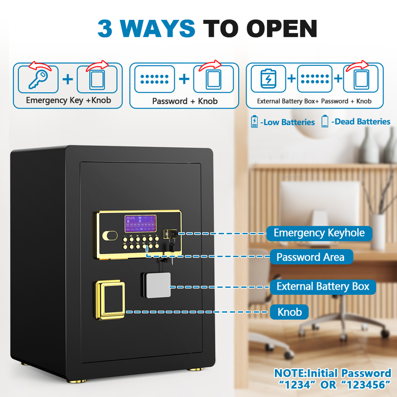 Large 3.5 Cu Ft Digital Home Safe with Fireproof Bag & Alarm System
