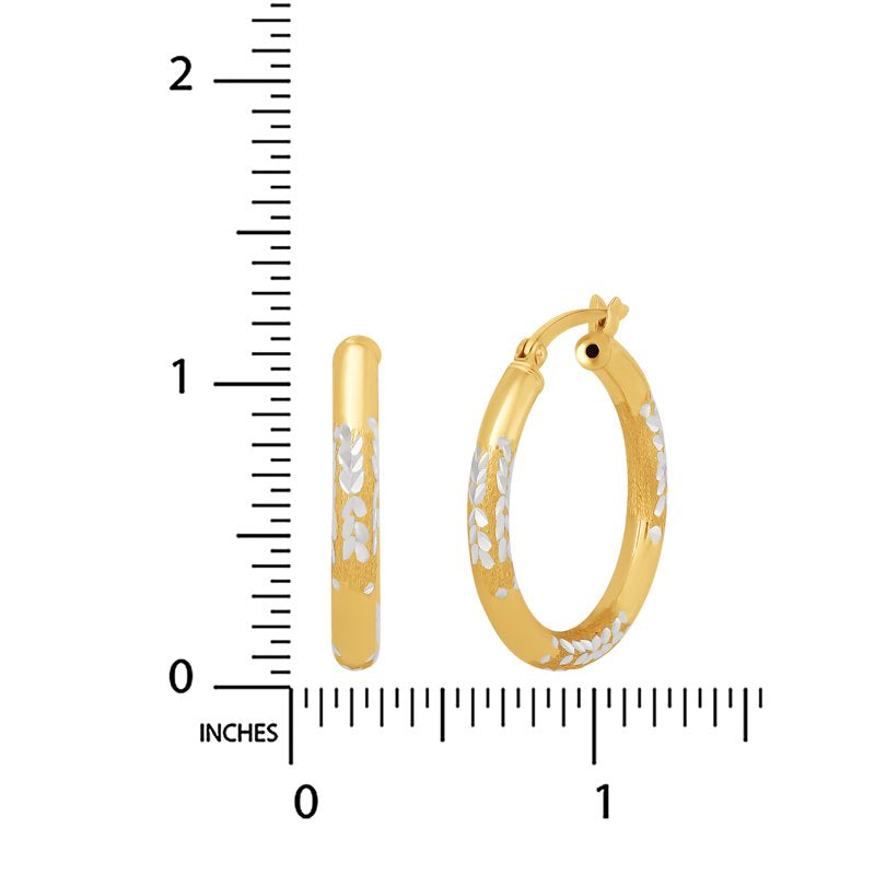 Sterling Silver Two-Tone Hoop Earrings with Diamond-Cut Finish for Women