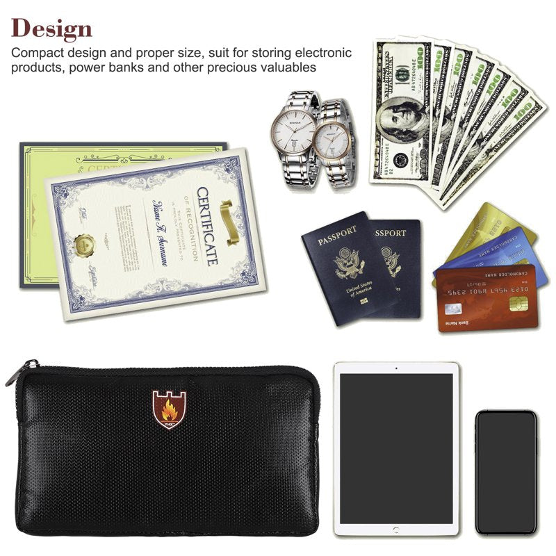 Fireproof Waterproof Document Bag 2-Pack - Fire-Resistant Safe Storage Pouches for Cash, Passports, and Valuables