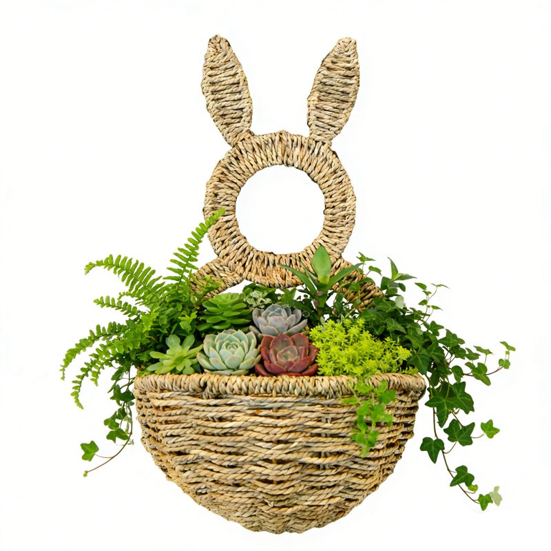 Easter Bunny Wall Basket - 15-Inch Indoor Outdoor Spring Decor for Wreaths & Floral Arrangements