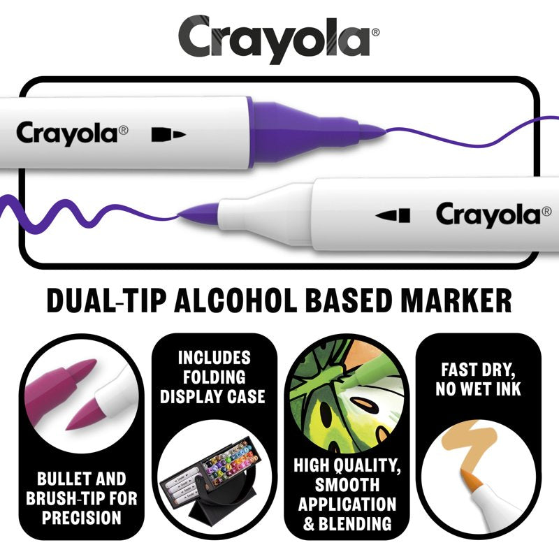 Assorted Crayola Dual-Tip Alcohol Marker Set for Adults - 40 Count with Fine & Chisel Tips