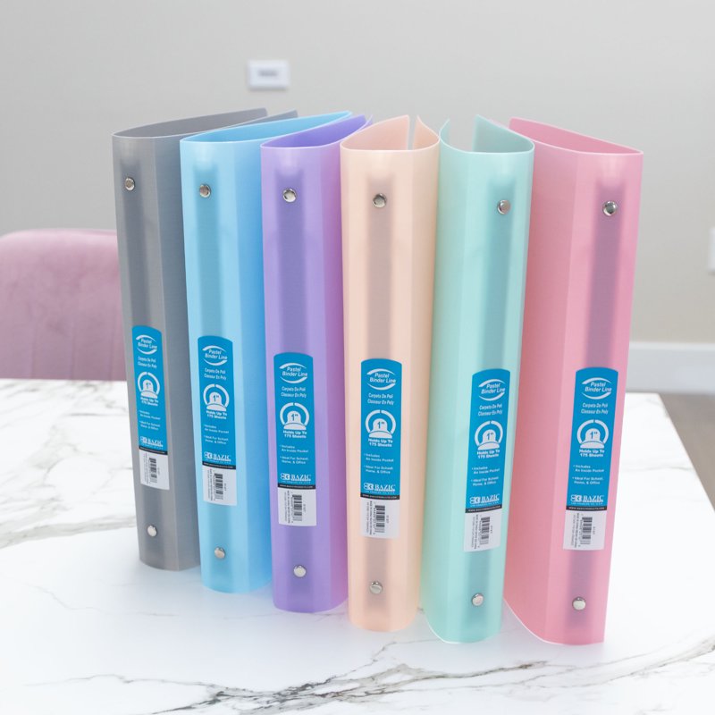 3-Ring Poly Binder Organizer with Pastel Colors, 1 Inch, Holds 175 Sheets