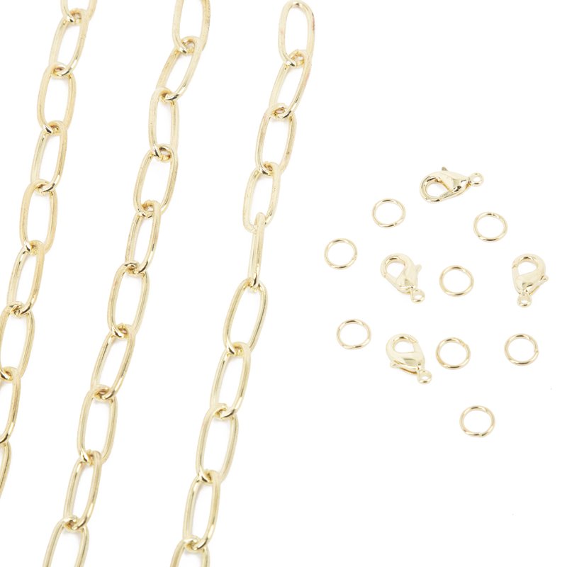 Gold Dainty Long Chain Jewelry Making Set - 4 Pieces, 7.5 Inch Link