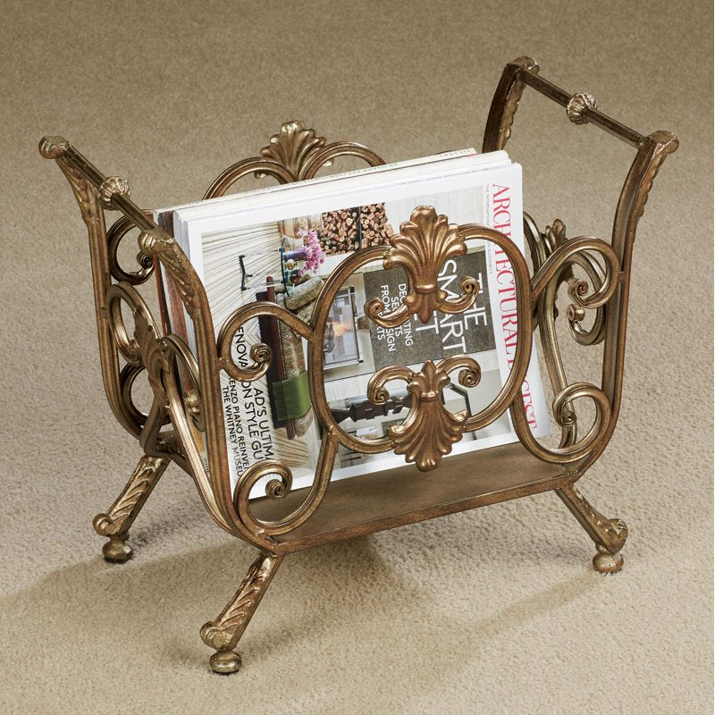 Bronze Magazine Rack with Scroll Design - 18x9x14 Inch Storage Organizer