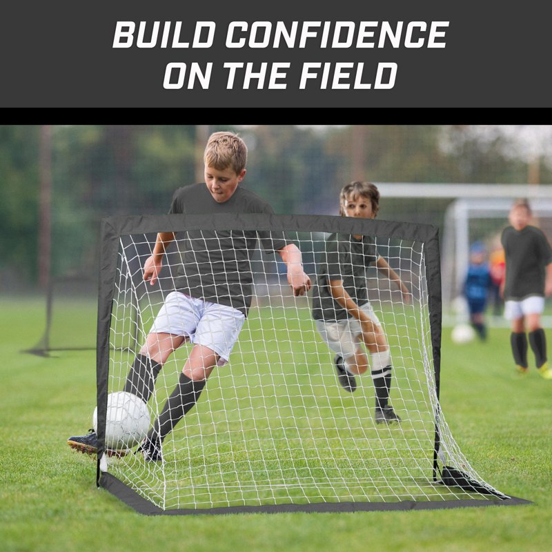 GoSports 4 Ft x 3 Ft Soccer Goal Set - Pop Up Portable Goals for Backyard, Black (Variation: Black) - Set of 2