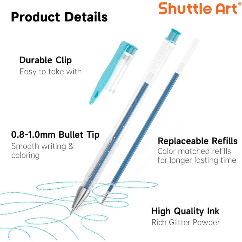 Glitter Gel Pens Set - 40 Colors with Refills for Adult Coloring & Crafting